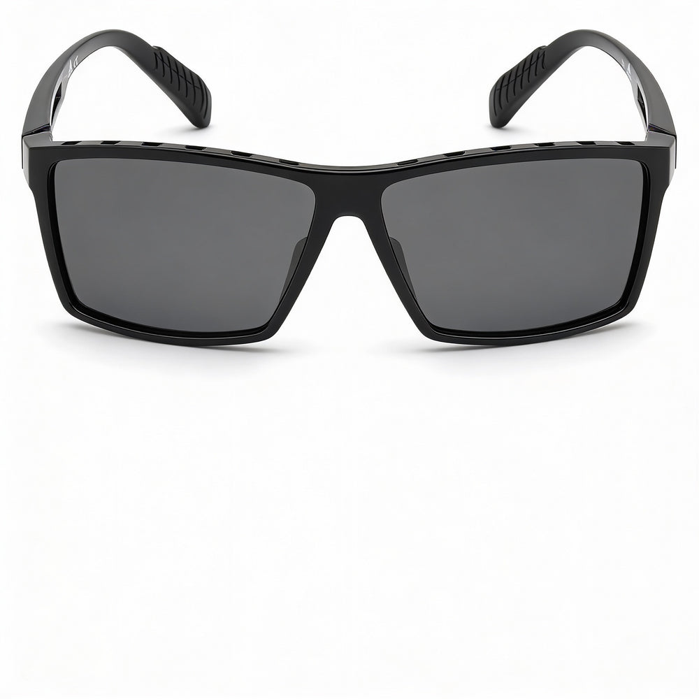 Gafas de sol adidas inyectadas para hombre, montura de plástico negro brillante, lentes polarizadas ahumadas con protección UV de 63 mm