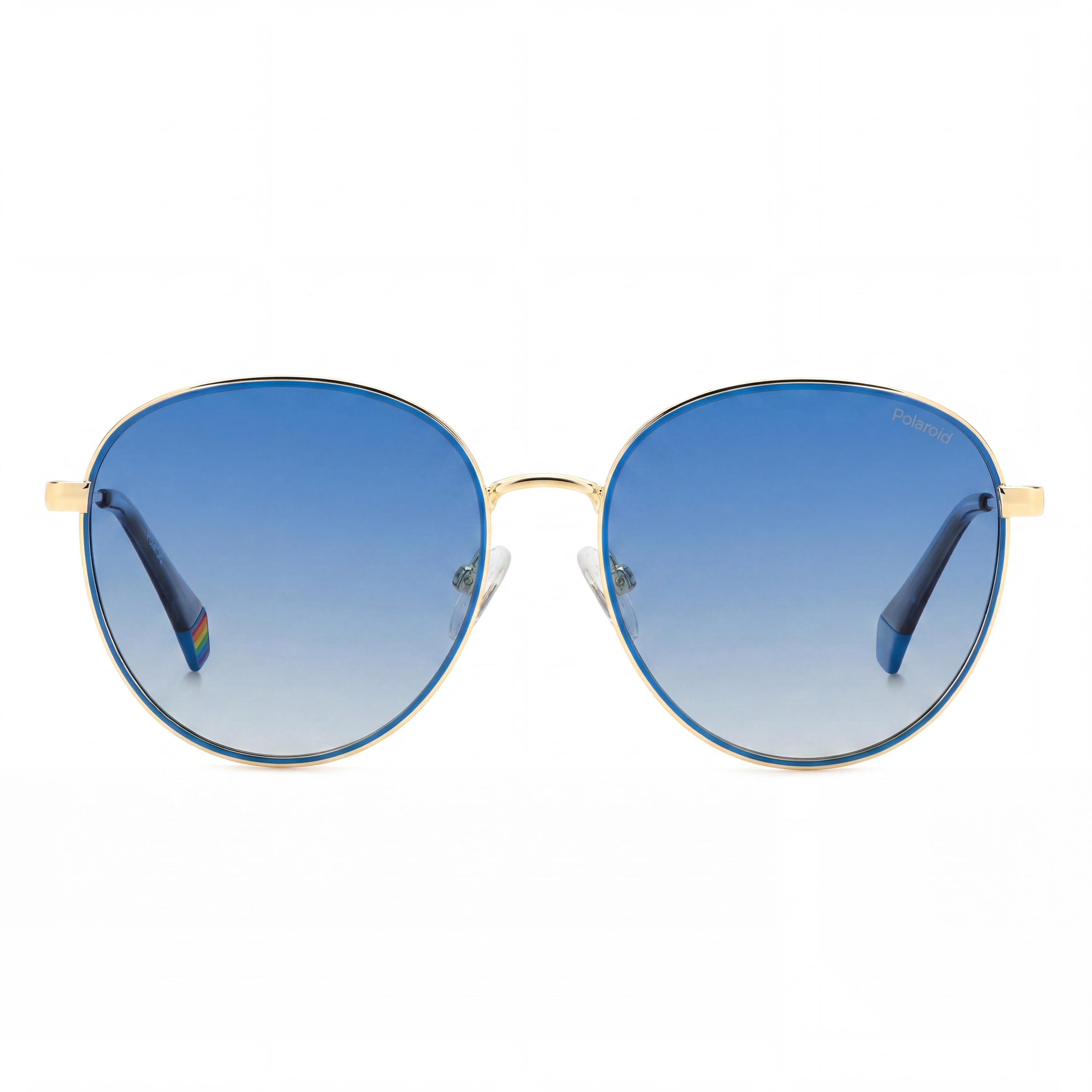 Gafas de sol polarizadas Polaroid casual para hombre, montura de acero inoxidable azul dorado, lentes azules sombreadas, ancho de lente 56 mm, Photo 2