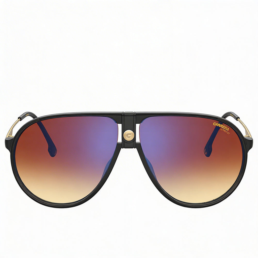 Carrera 1034/S Unisex Shiny Black Gold Plastic Brown Shaded Blue Mirrored Non-Polarized UV Protection Sunglasses 63mm