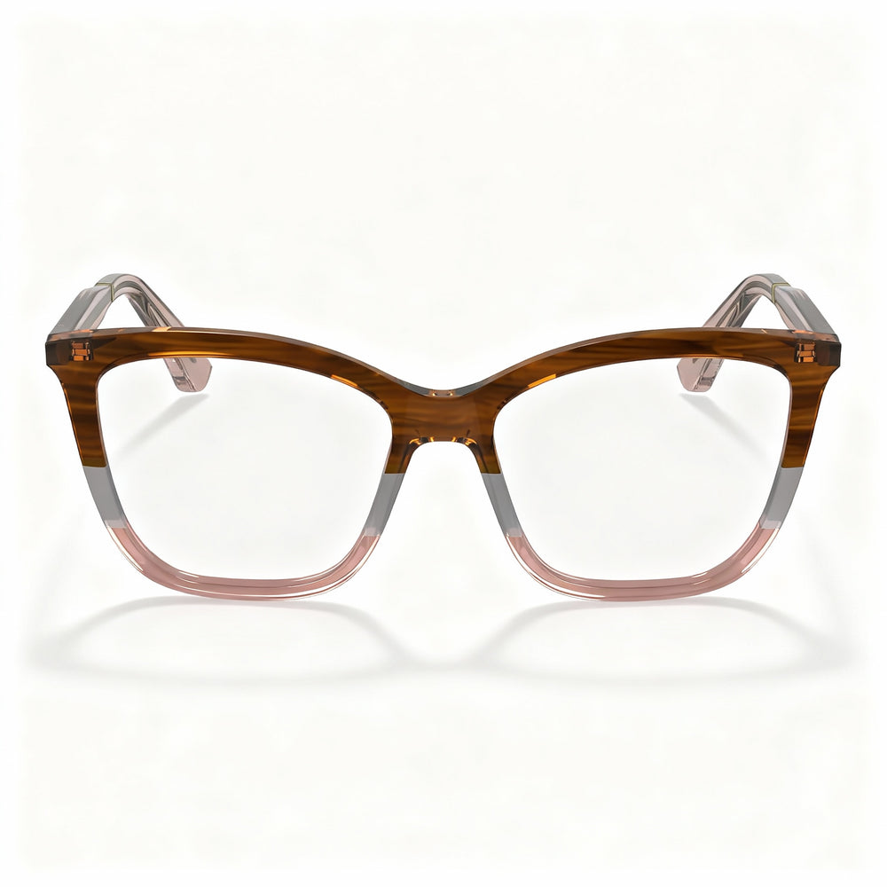 Calvin Klein Modern Women's Acetate Eyeglasses, Striped Brown/Grey/Rose Frame, Non-Polarised Lenses, 53mm