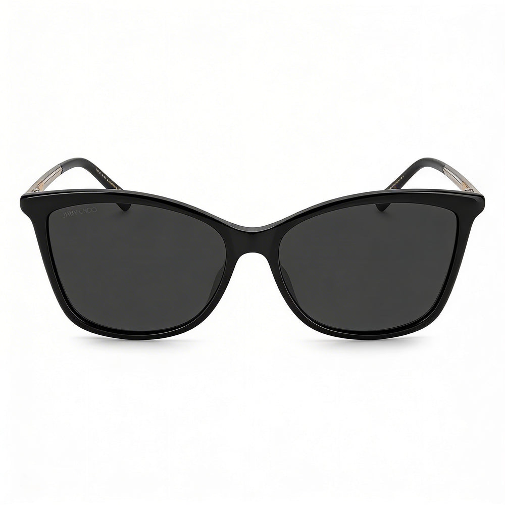 Gafas de sol informales JIMMY CHOO para mujer, montura de acetato negro, lentes negras con protección UV de 56 mm