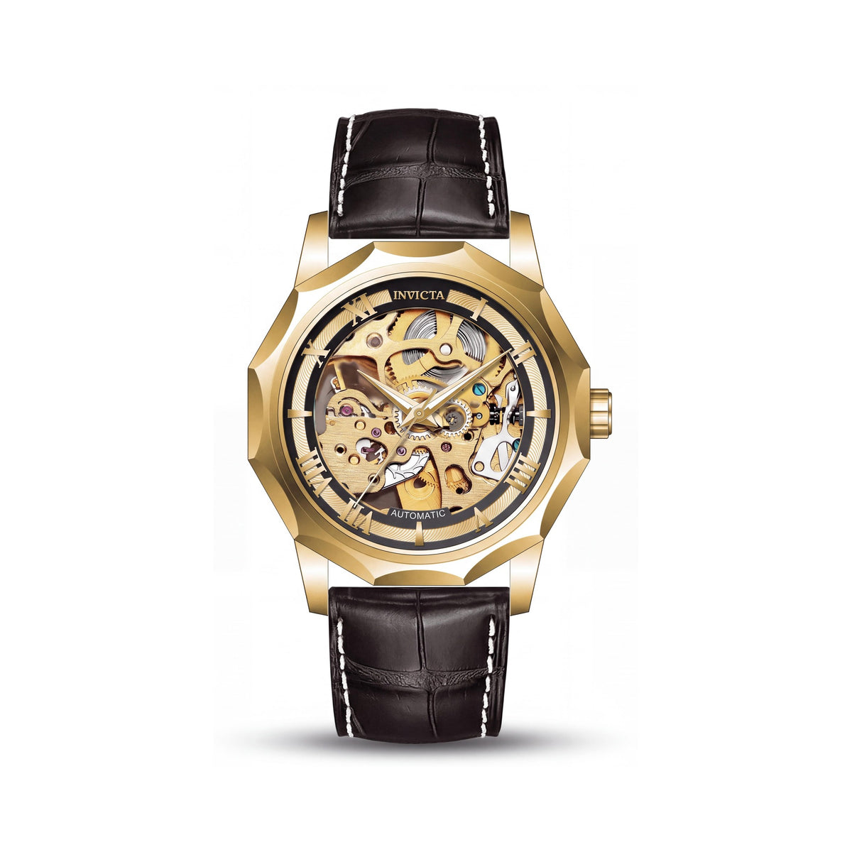 Invicta Objet D Art 69125 Automatic Gold Stainless Steel Unisex Leather Strap Watch 42mm Case, Photo 1