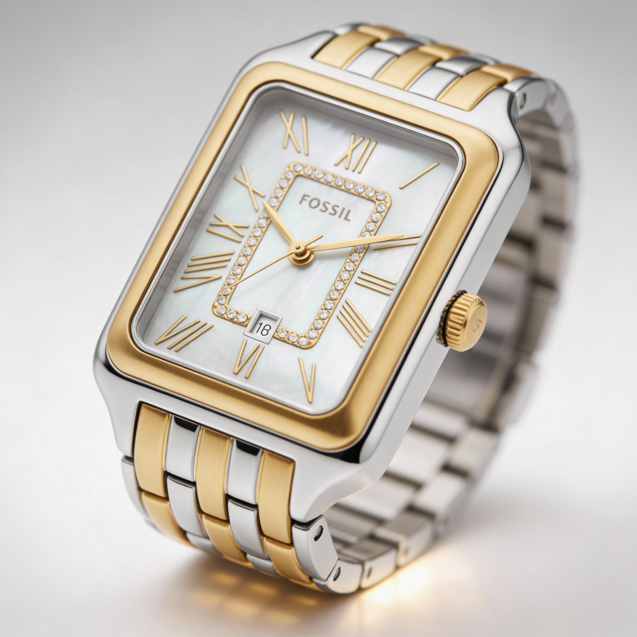 Reloj Fossil Raquel ES5305 de acero inoxidable bicolor con tres manecillas y fecha para mujer, esfera de nácar, resistente a arañazos, 26 mm, Photo 2