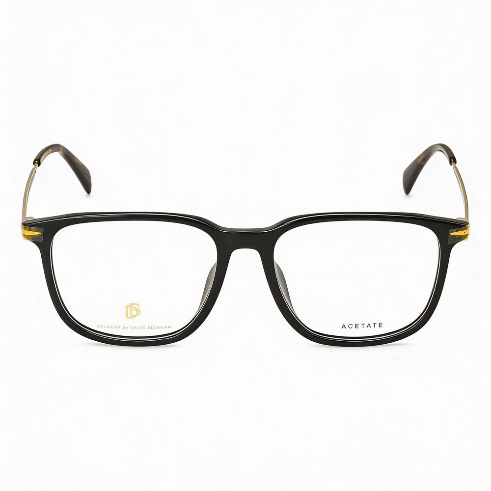 Gafas David Beckham DB 7074/F para hombre, montura rectangular de plástico, lentes de policarbonato, color negro y dorado, 55 mm