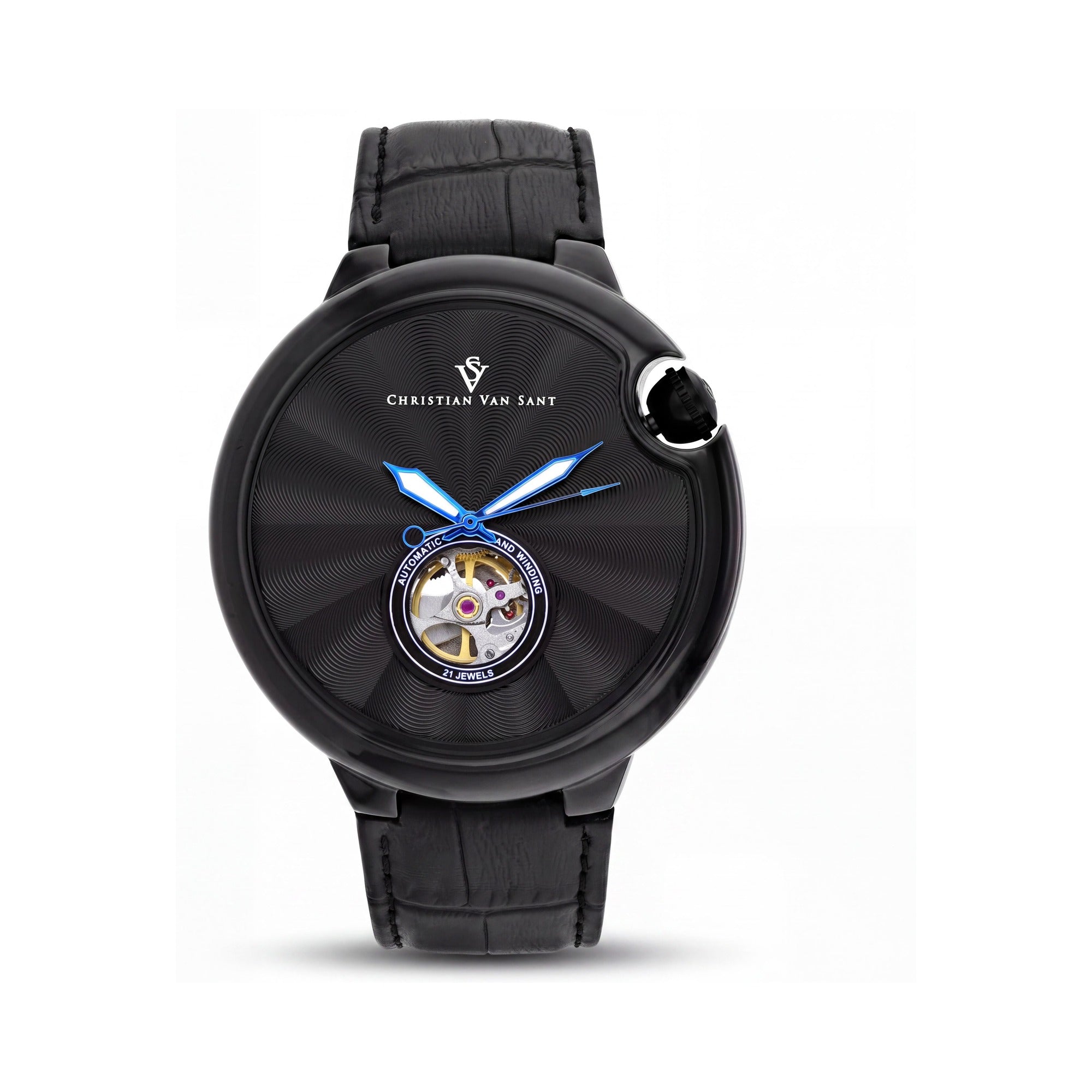 Christian Van Sant Quartz Movement Men's Black Water Resistant Watch with Scratch Resistant Mineral 46mm, Photo 1