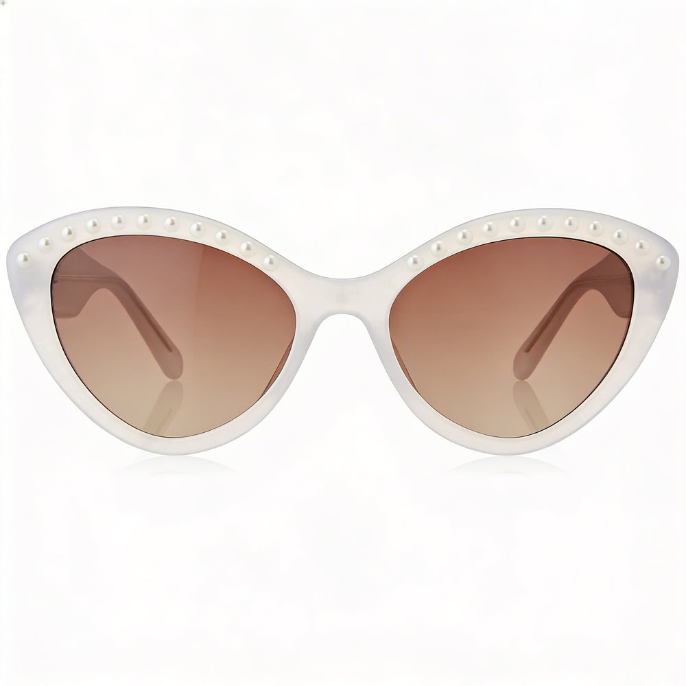 Kate Spade New York JUNI/G/S PEARL Gafas de sol de mujer blancas y marrones con montura de acetato, lentes marrones degradadas con protección UV de 55 mm