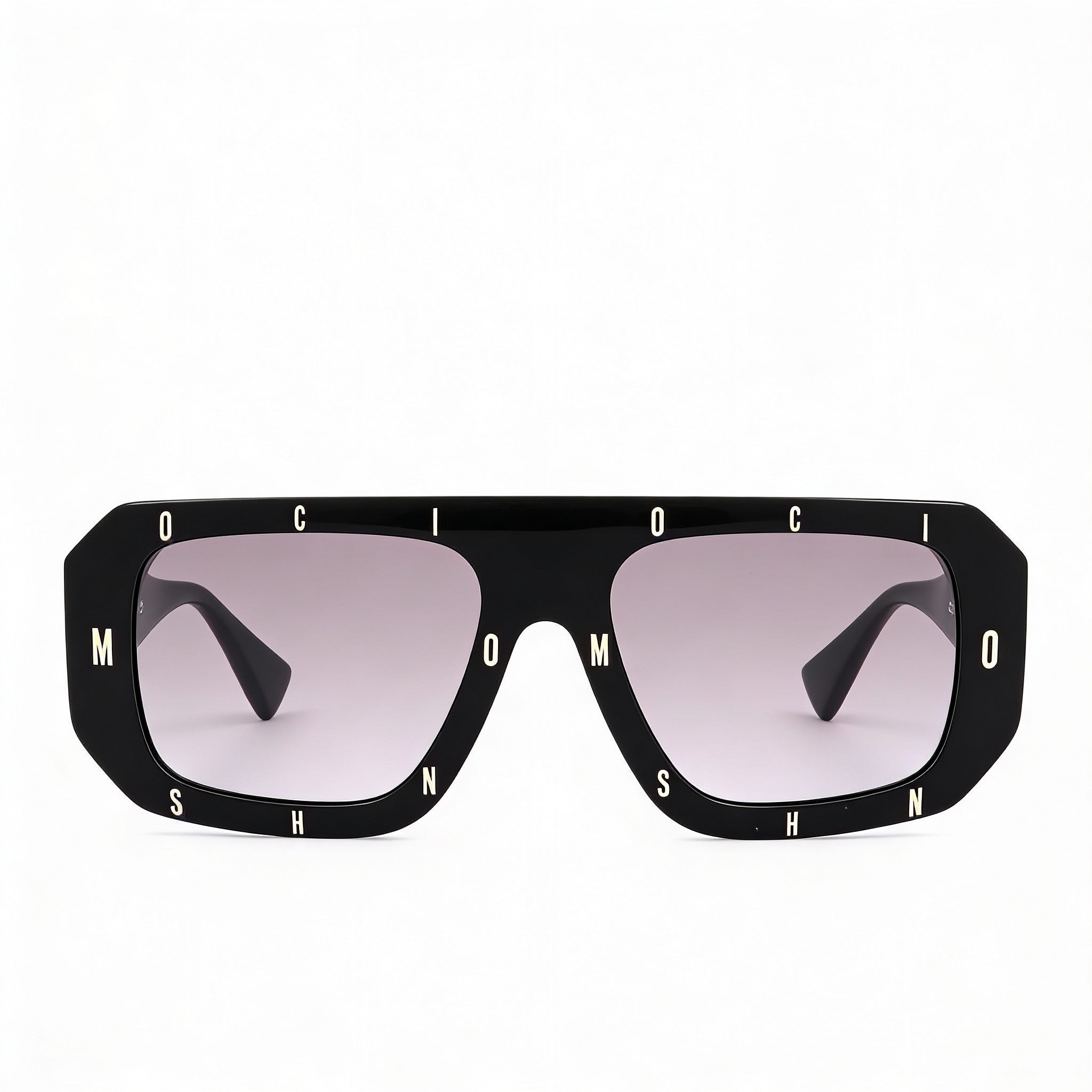 Moschino MOS129/S Unisex Browline Black Letters Logo Dark Grey Shaded 100% UV Protection Sunglasses 54mm, Photo 2