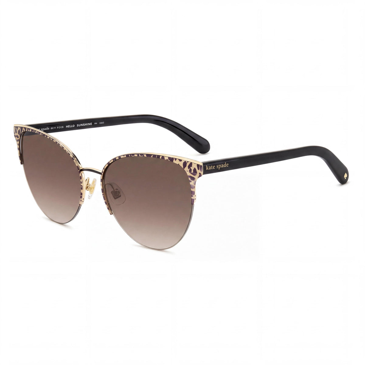 kate spade new york Gafas de sol de ojo de gato para mujer, de acero inoxidable, con patrón en negro y marrón, protección UV, 57 mm, Photo 1