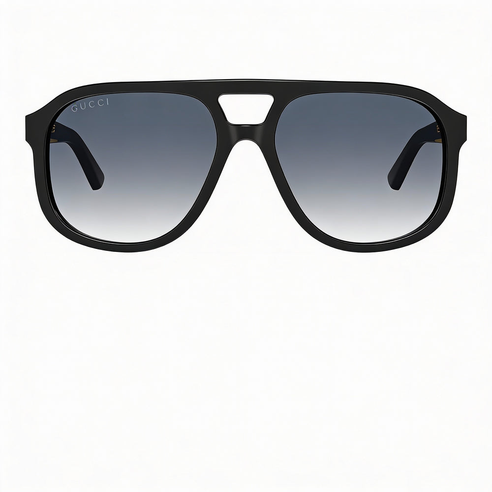 Gucci Gg1188s 002 Unisex Pilot Aluminium Black Gold-logo Grey Gradient Lenses UV Protection 58mm Prescription Ready