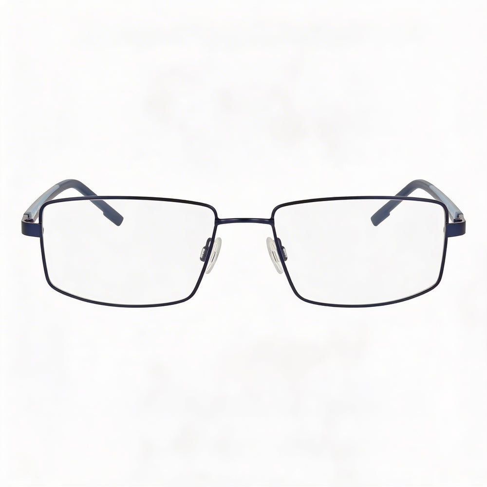 Flexon H6085 Men's Plastic Frame Eyeglasses with Polycarbonate Lenses, Matte Navy, Size 55-17-145