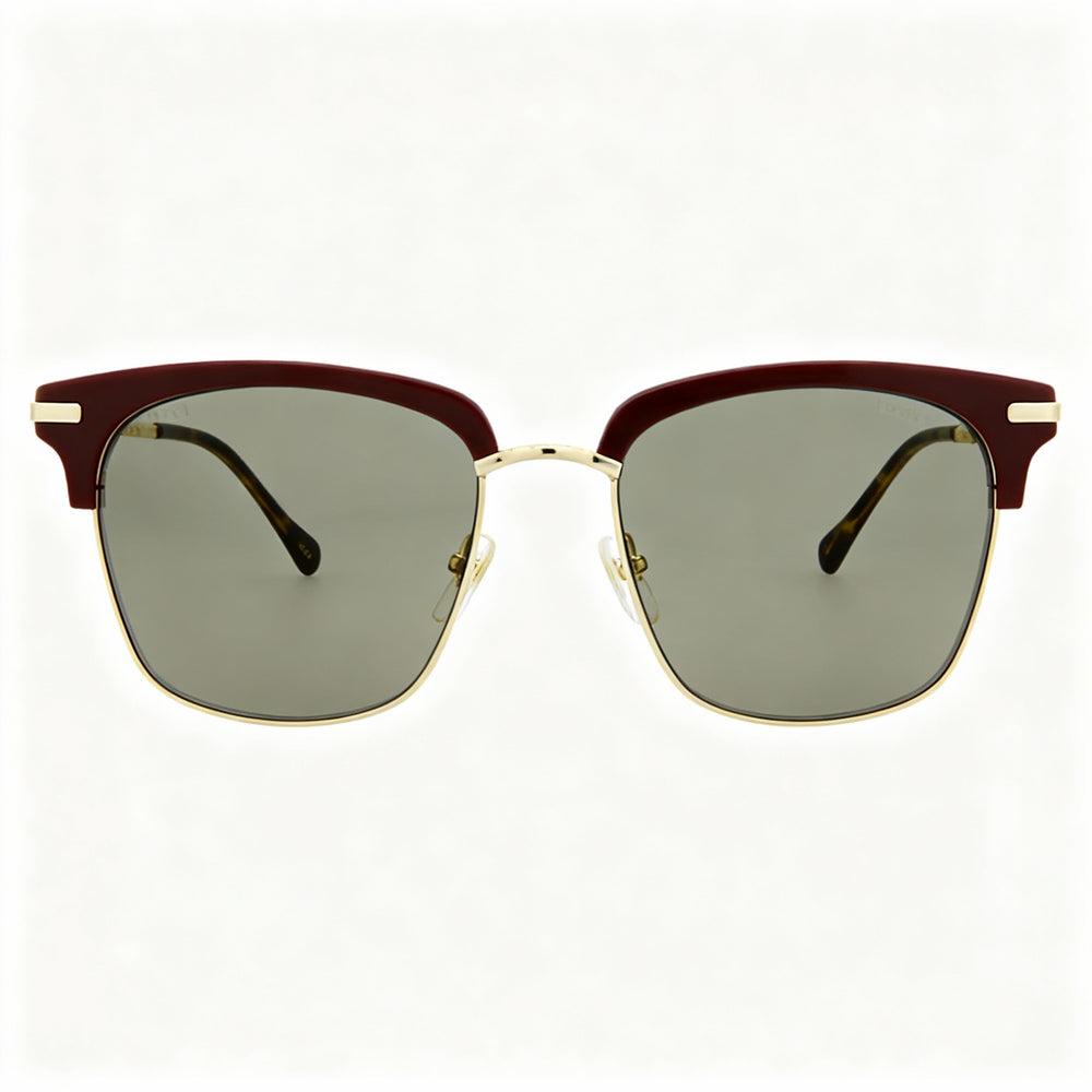 Gucci Men's Square/Rectangle Plastic Frame Sunglasses Burgundy Gold Green UV Protected 56-18-145