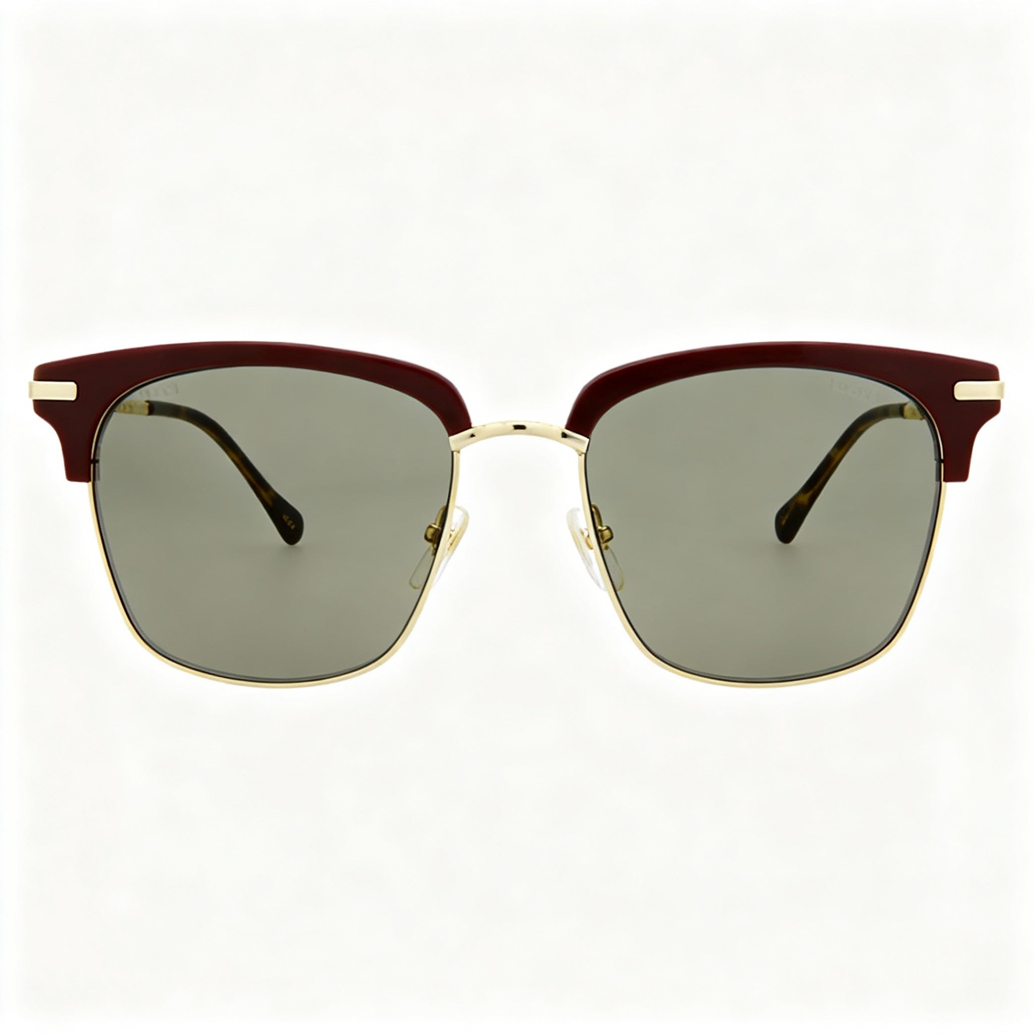 Gucci Men's Square/Rectangle Plastic Frame Sunglasses Burgundy Gold Green UV Protected 56-18-145