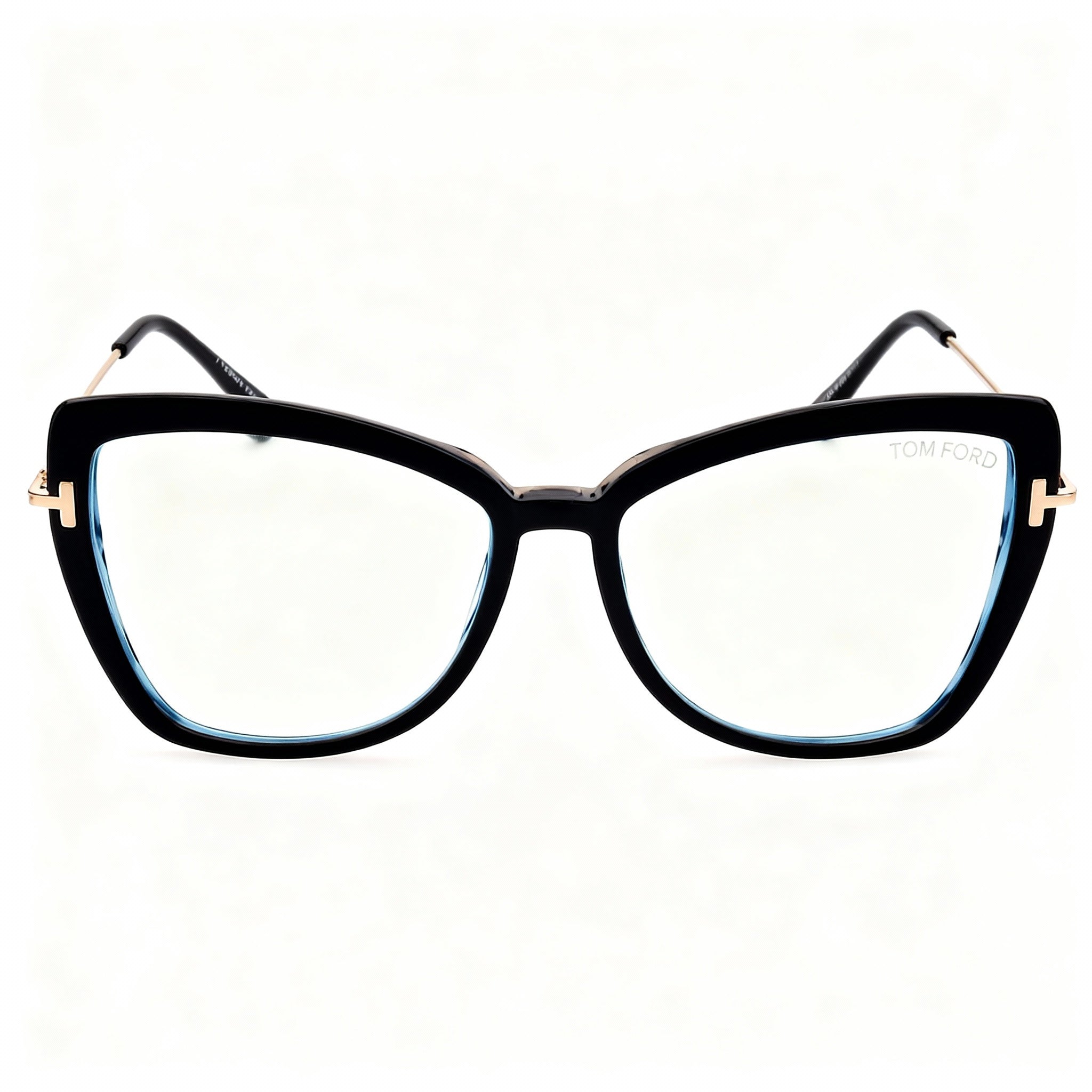 Tom Ford FT5882-B Women's Full Rim Cat Eye Shiny Black Pale Gold Plastic Blue-Light Block Eyeglasses 55mm