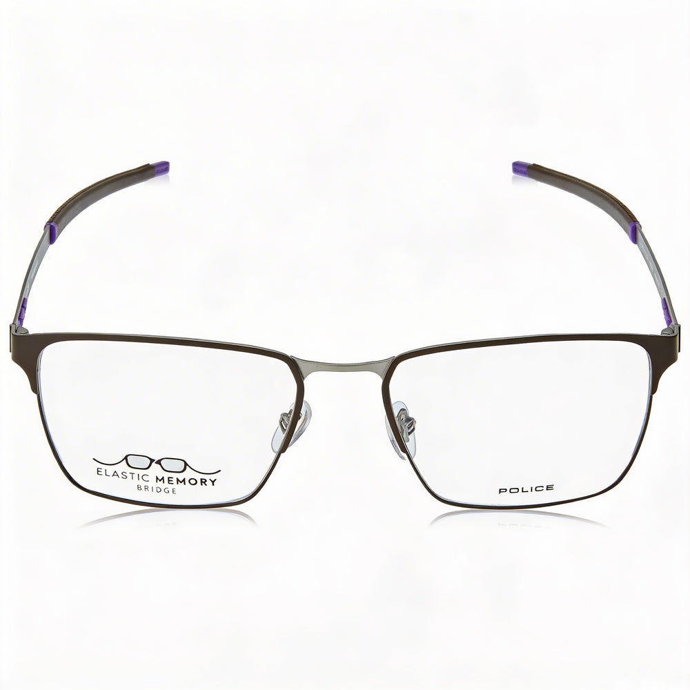 Montura de gafas Police Classic de metal para hombre, acabado paladio satinado mate con detalles de color, 56 mm