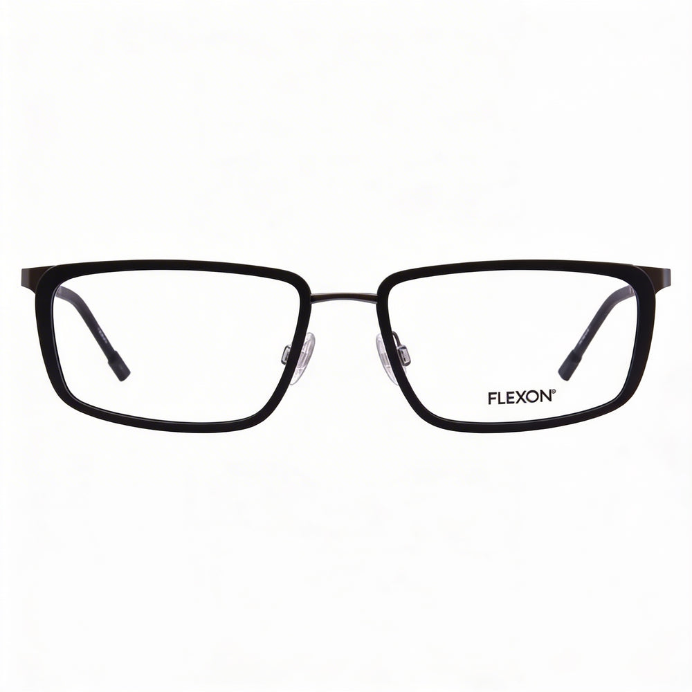 Gafas Flexon E1138 para hombre, de metal negro, con montura completa, rectangulares y lentes transparentes, 56 mm