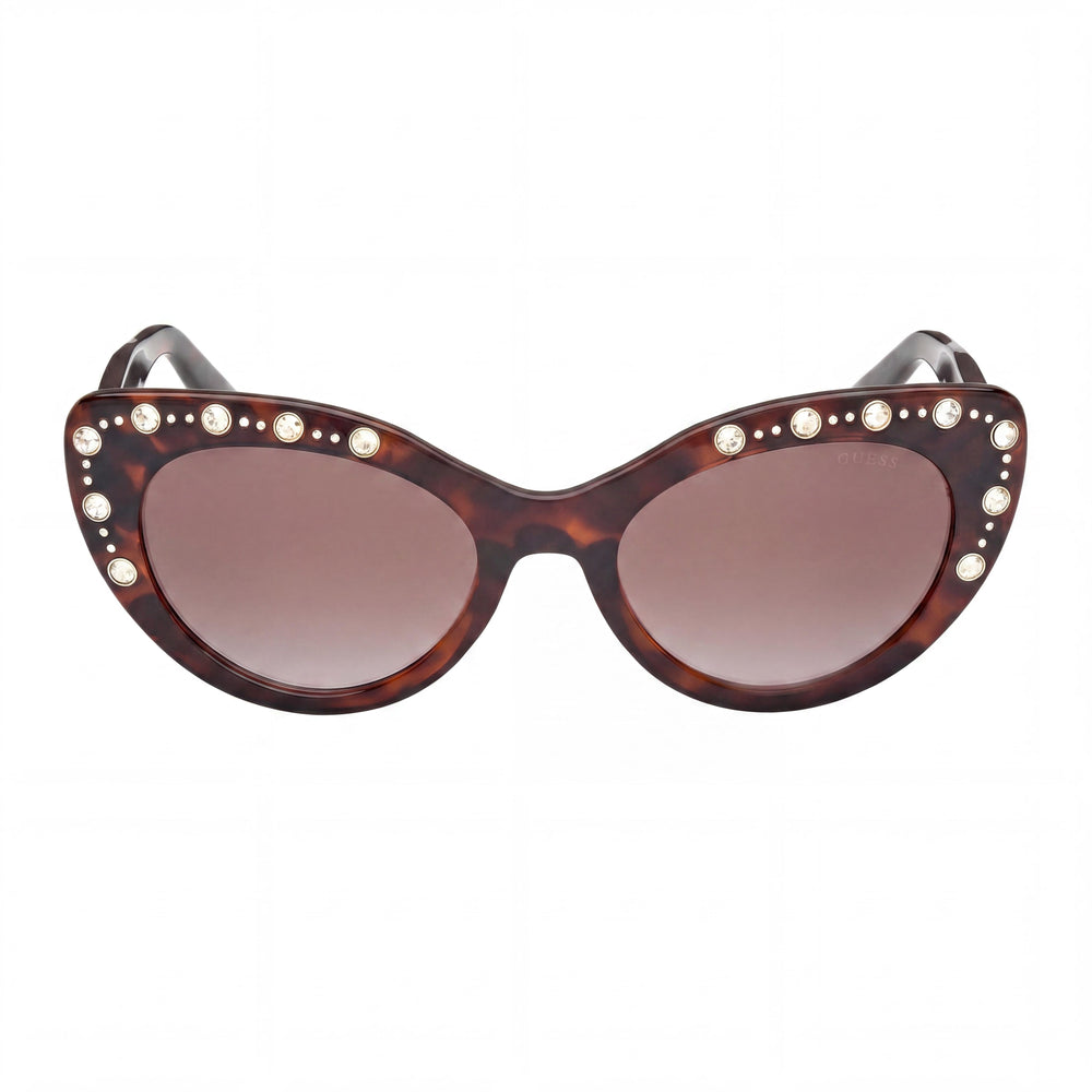 GUESS Women's Cat-eye Rhinestone Plastic Dark Havana Frame Sunglasses Brown Gradient 54mm
