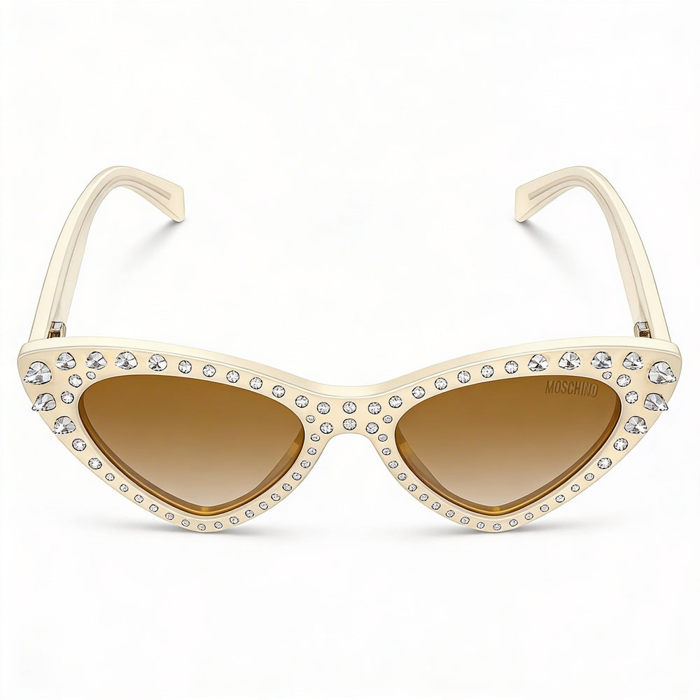 Gafas de sol Moschino Classic para mujer, montura completa de acetato con protección UV, color marrón marfil, lentes de 52 mm