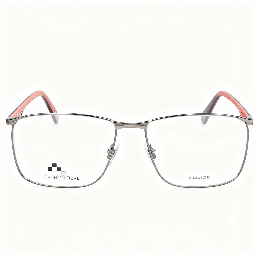 POLICE Classic Men's Metal Optical Eyeglasses with a Shiny Ruthenium Frame Finish, Size 57-15-145mm