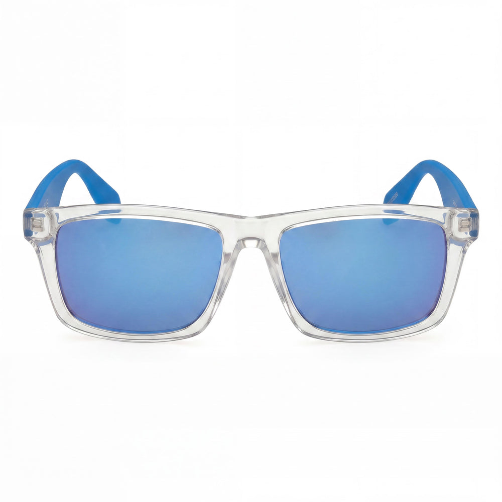 adidas Modern Men's Crystal Plastic Frame Sunglasses with Blue Lenses and UV Protection, 54mm Lens Width