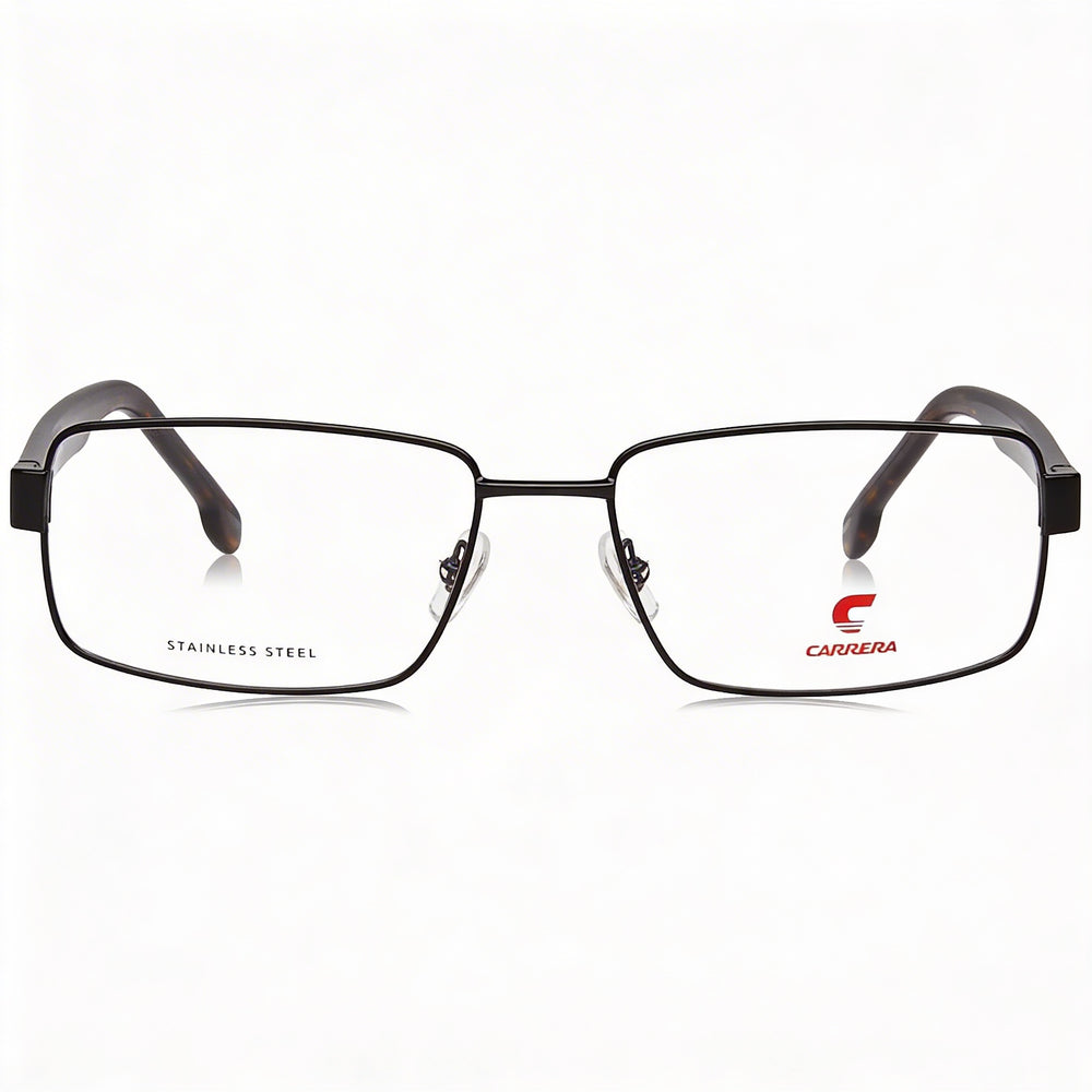Gafas unisex modernas Carrera 8887 con montura de acero de aleación negra y lentes de policarbonato, 57 mm