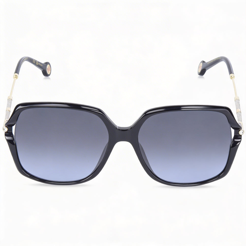 Carolina Herrera Gafas de sol casuales para mujer con montura de plástico negra y lentes con protección UV de color gris oscuro de 58 mm
