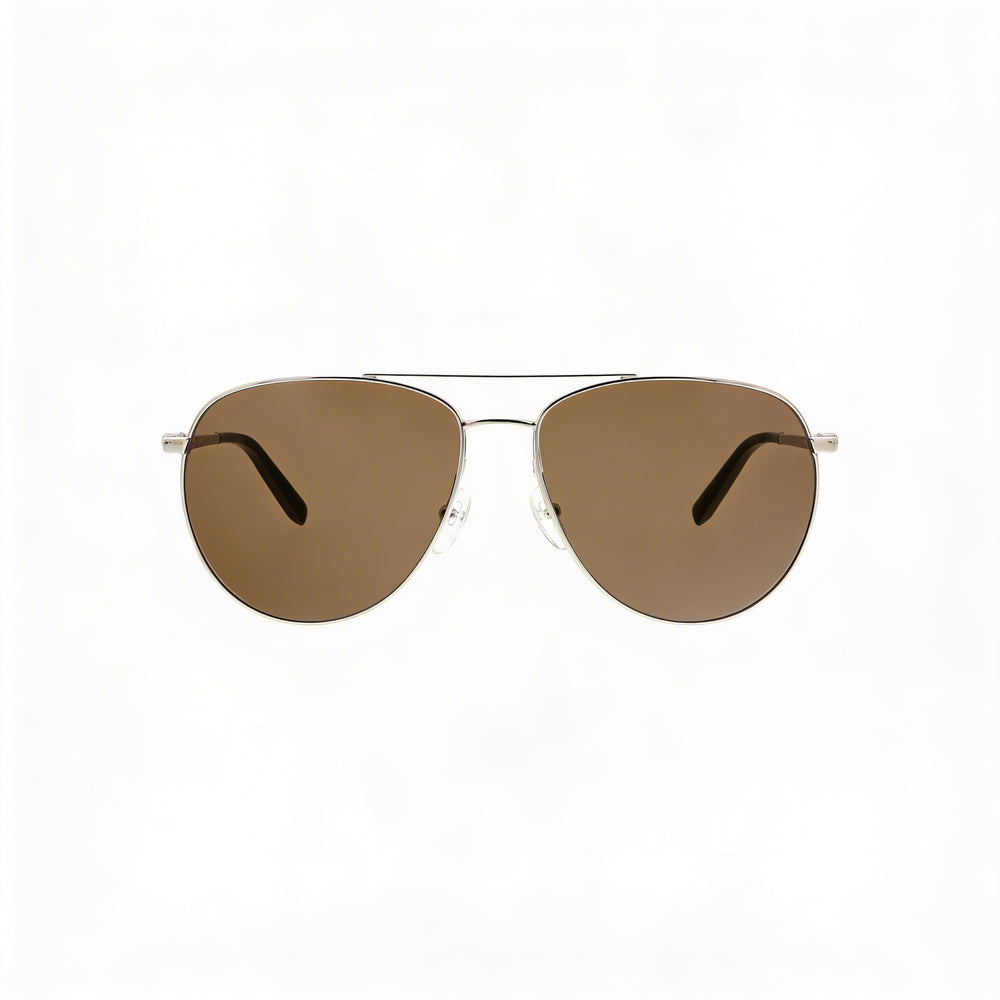Gafas de sol unisex Salvatore Ferragamo estilo aviador con montura de metal plateado y lentes marrones con protección UV 60-15-140