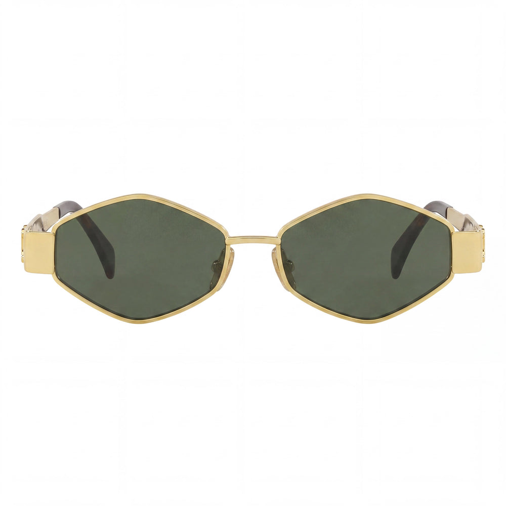 Gafas de sol Celine de mujer Triomphe de metal CL40254U geométricas de metal dorado con lentes verdes, 100% protección UV, 54 mm