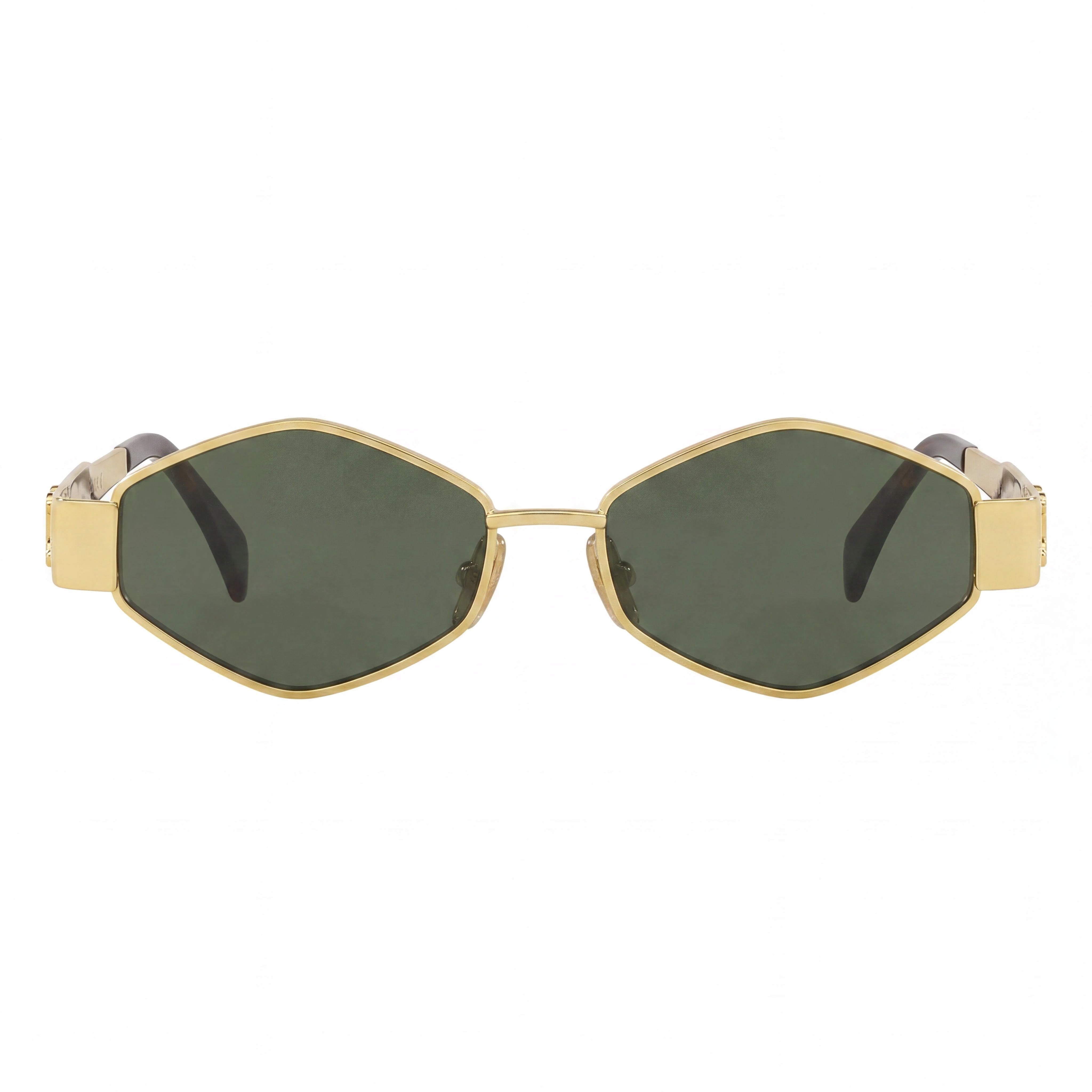 Gafas de sol Celine de mujer Triomphe de metal CL40254U geométricas de metal dorado con lentes verdes, 100% protección UV, 54 mm, Photo 2