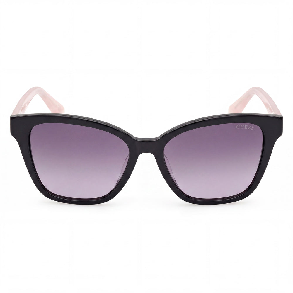 GUESS Pink Ribbon Square Plastic Sunglasses, Women's Black Acetate Frame, UV Protected Smoke Gradient Lenses 56mm