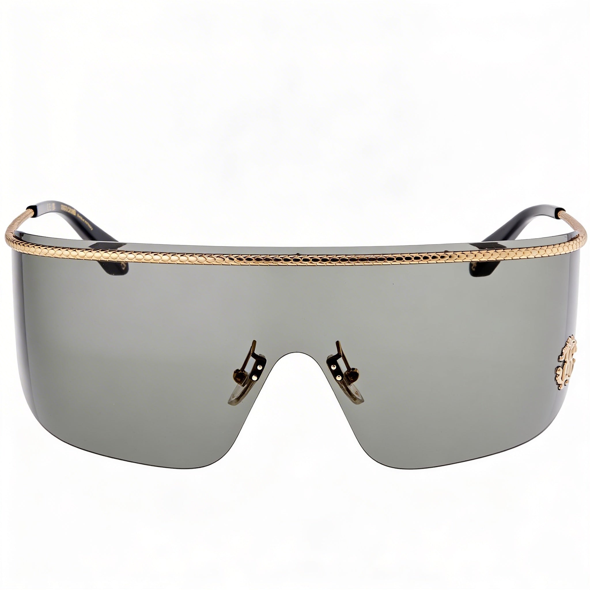Roberto Cavalli SRC012M Gafas de sol modernas para mujer con montura de metal brillante oro rosado, lentes de policarbonato y protección UV de 99mm, Photo 2
