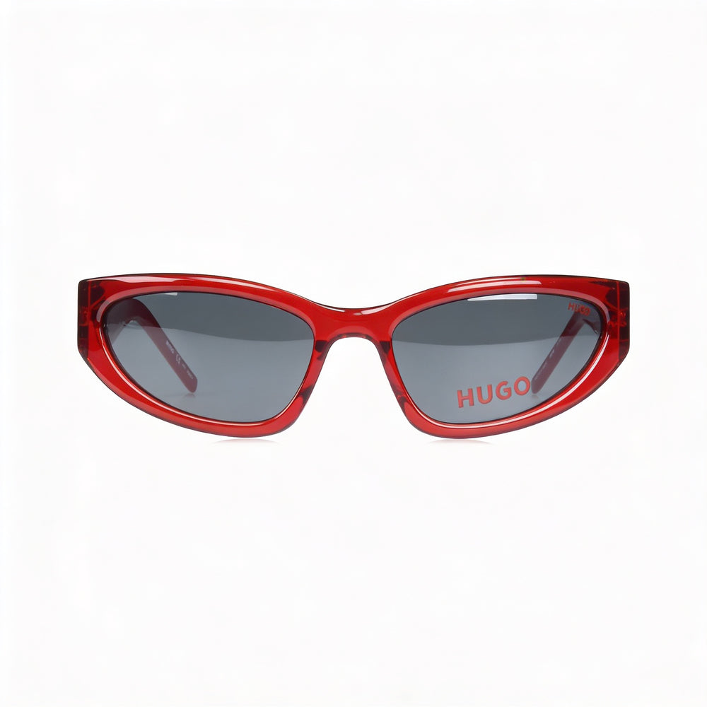 Hugo Boss Modern Unisex Red Plastic Frame Sunglasses with Grey Lenses, UV Protection, 7-1-4mm