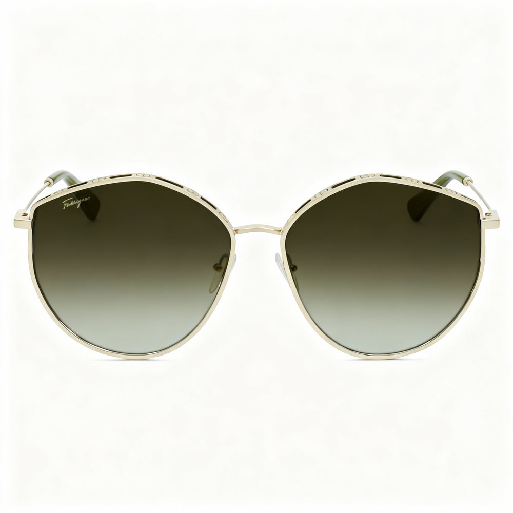 Salvatore Ferragamo Sf264s Women's Gold Green Metal Sunglasses with Green Gradient Lenses 60mm
