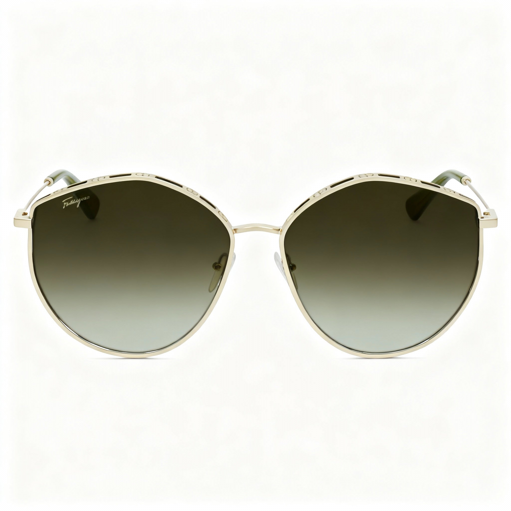 Salvatore Ferragamo Sf264s Women's Gold Green Metal Sunglasses with Green Gradient Lenses 60mm