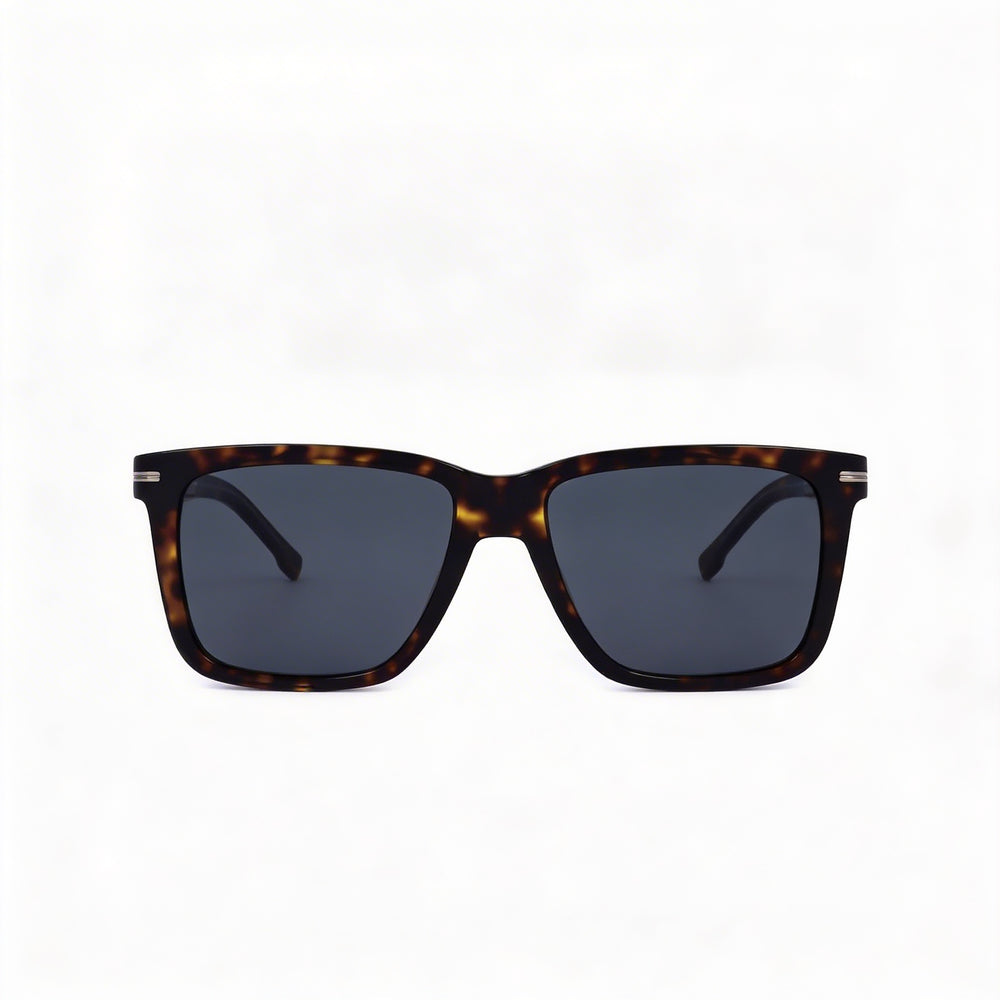 Gafas de sol cuadradas clásicas unisex Hugo Boss de acetato, montura gris Habana oscuro, lentes Habana sin polarizar, protección UV, 55 mm
