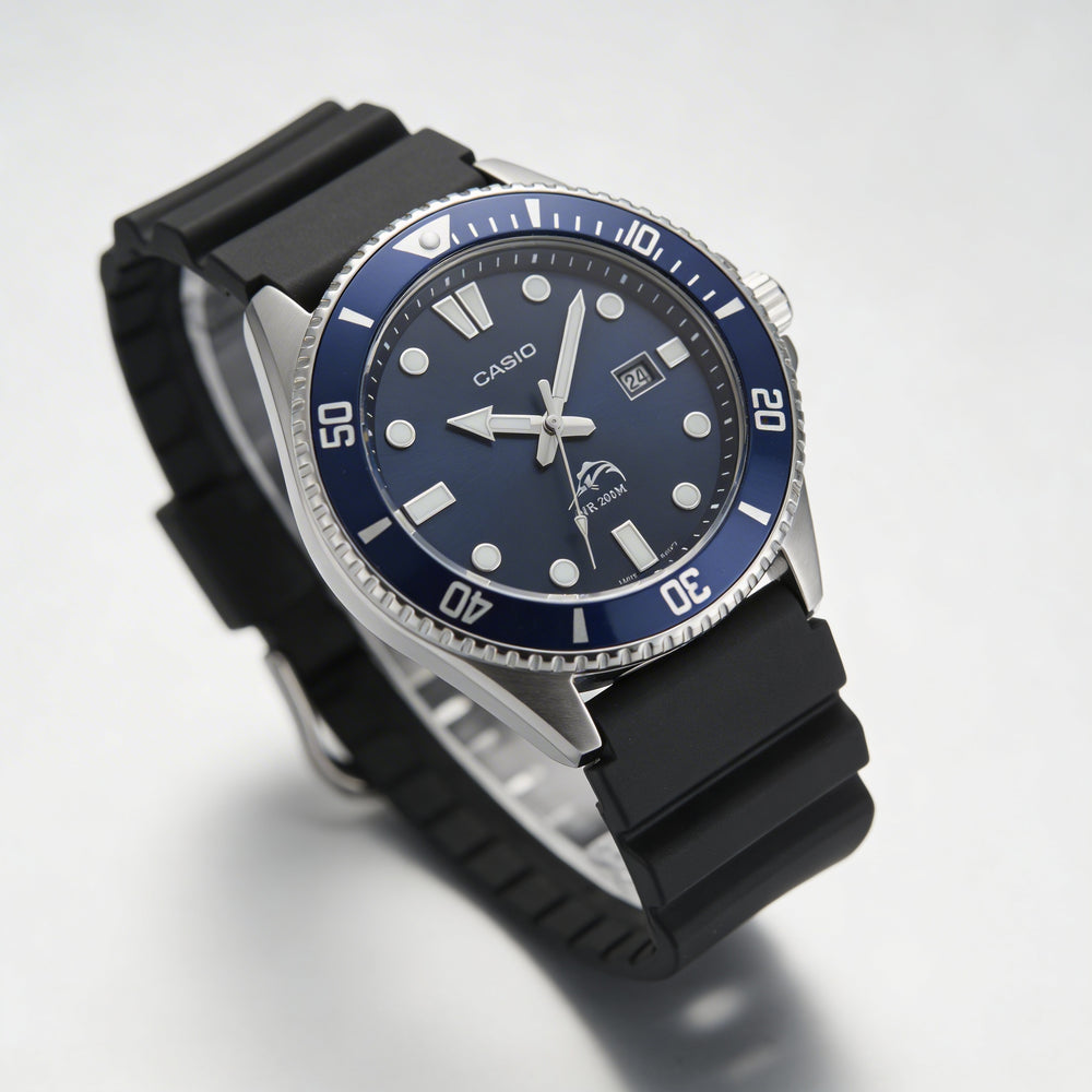 Casio Diver Inspired Unisex Quartz Watch, Stainless Steel Case, Blue Bezel, Resin Strap, 200m WR