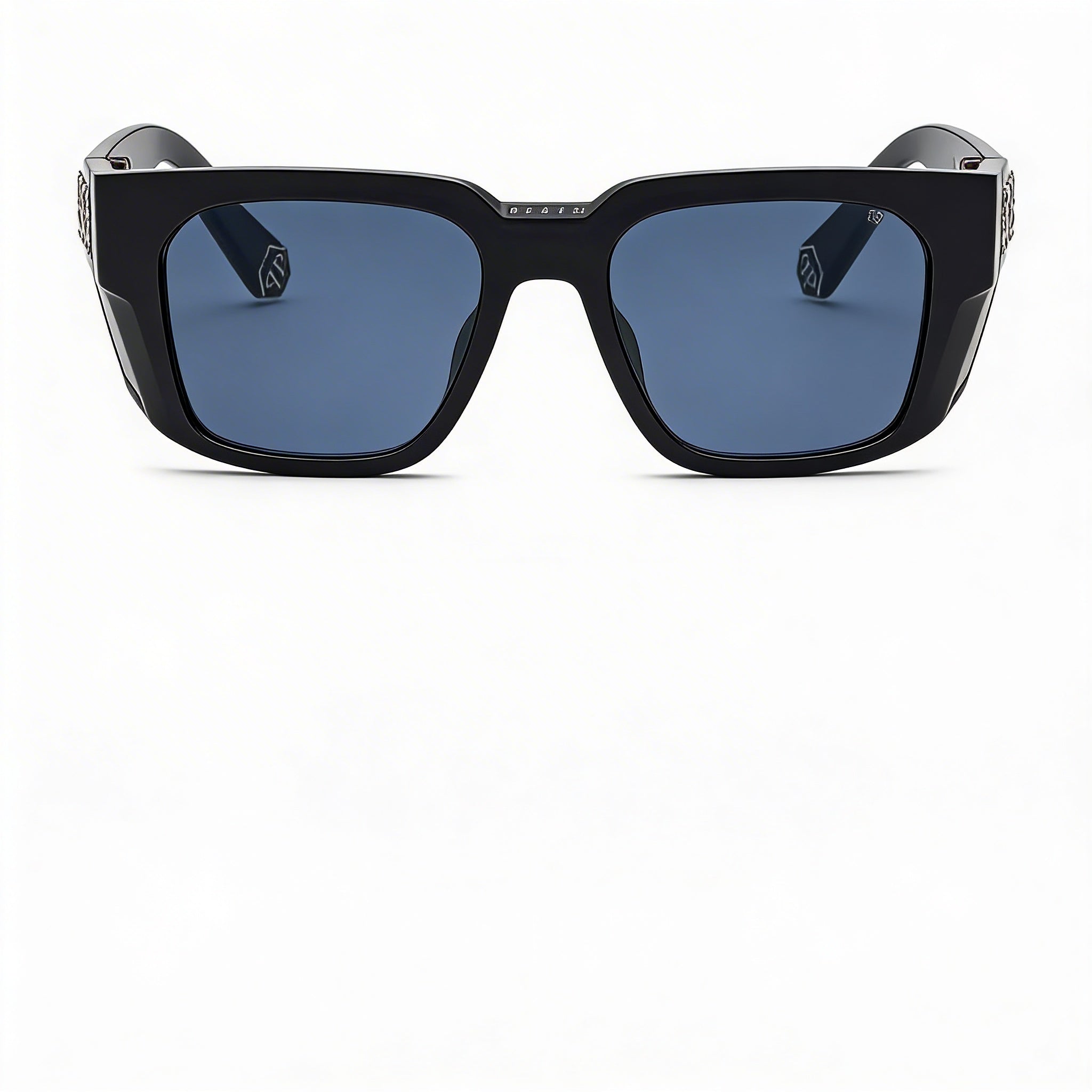 Gafas de sol Philipp Plein Spp130m para hombre, de acetato de celulosa negro brillante, lentes azules no polarizadas con protección UV, 54 mm, Photo 2