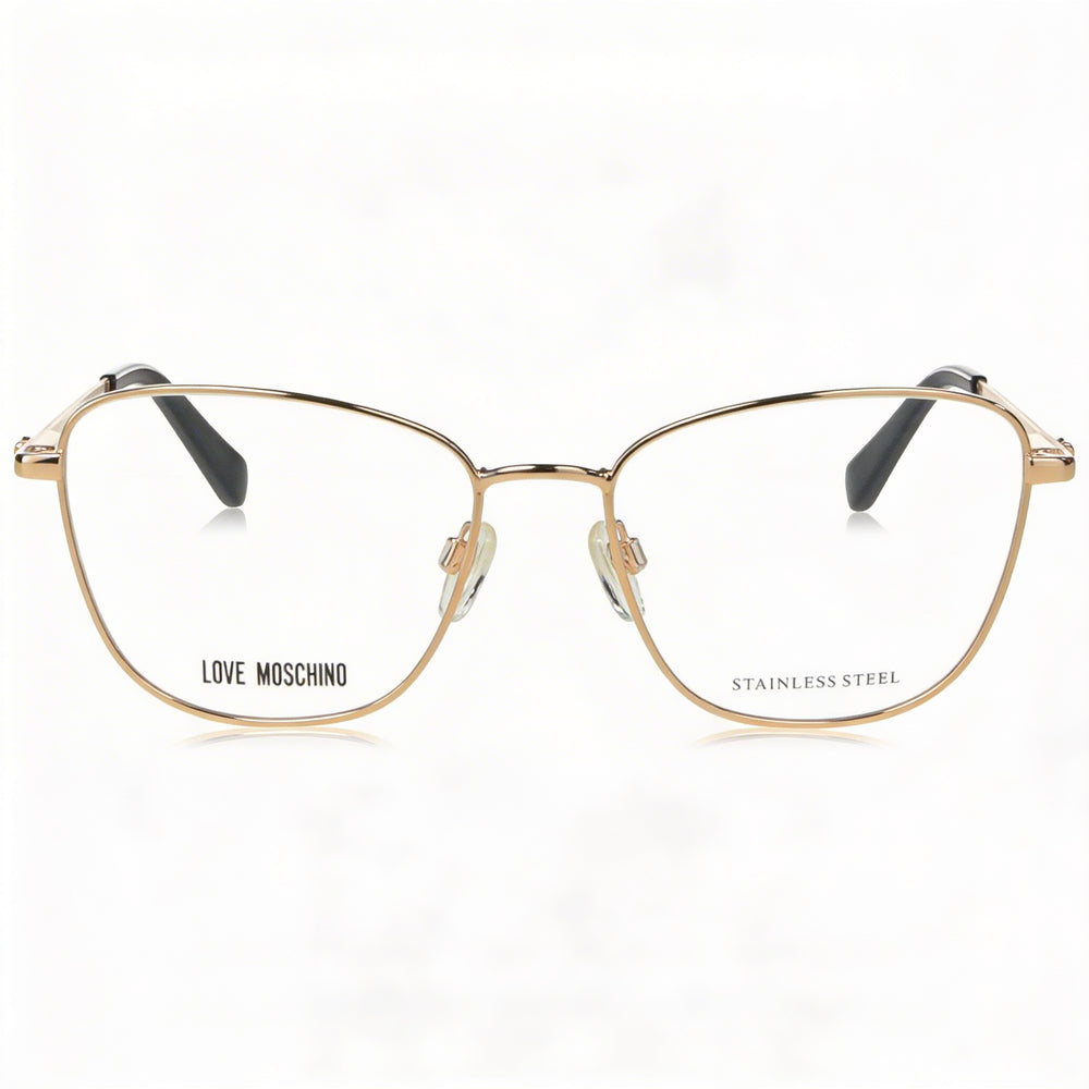 Love Moschino Women's Squared Gold Copper Metal Frame Fashion Glasses with 3D Heart Temples 52mm