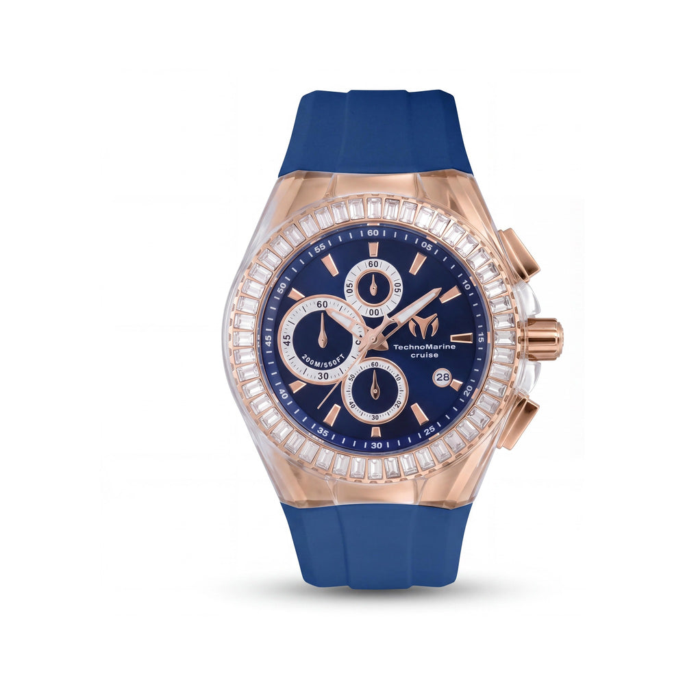 Correa Technomarine Reloj de cuarzo de silicona azul y tono oro rosa para hombre 45 mm Brilla en la oscuridad 200m RM