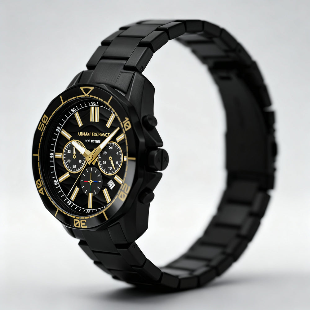 Reloj cronógrafo A|X Armani Exchange Sport-Luxury para hombre, de acero inoxidable, con detalles en oro negro y 44 mm