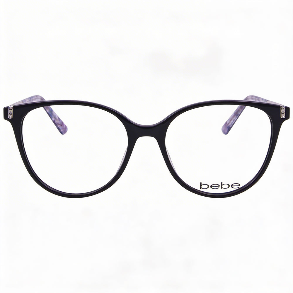 bebe Bb5215 Women's Jet Plastic Full Rim Round Frame Prescription Optical Eyeglasses 52-16-135mm