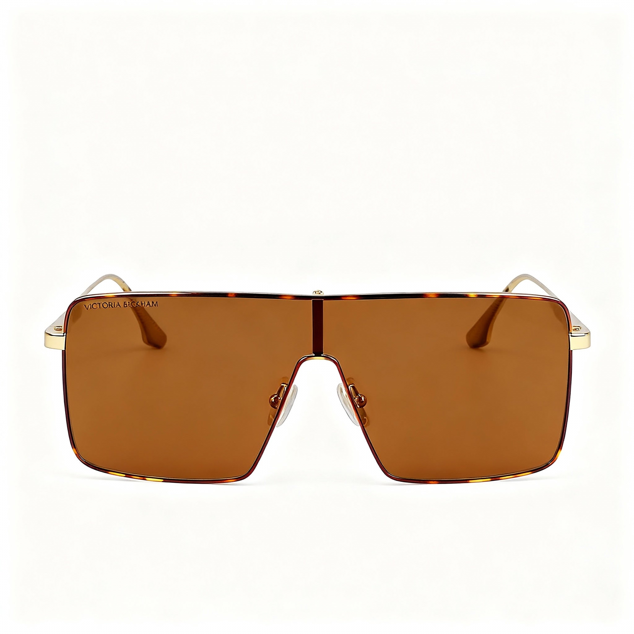 Victoria Beckham Vb238s Unisex Metal Shield Gold Caramel Polycarbonate Lens Non-Polarized Sunglasses 58mm