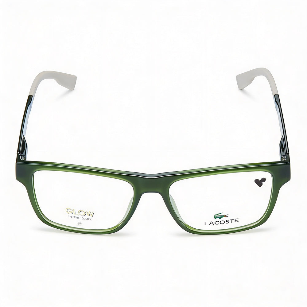 Lacoste Modern Women's Eyewear, featuring an Injected Frame in Green Lumi and Polycarbonate Lenses, Size 49mm