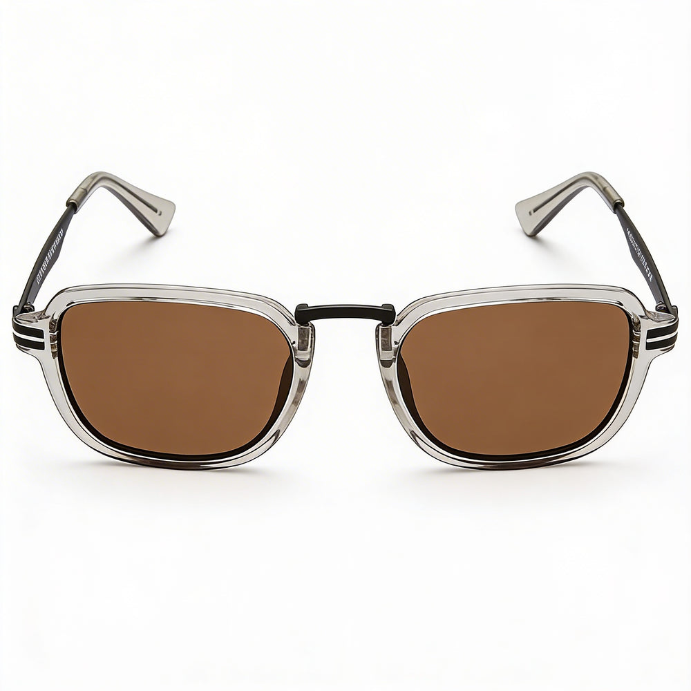 PRIVÉ REVAUX No Concept Gafas de sol de policarbonato gris cristal dorado con protección UV para hombre de 52 mm