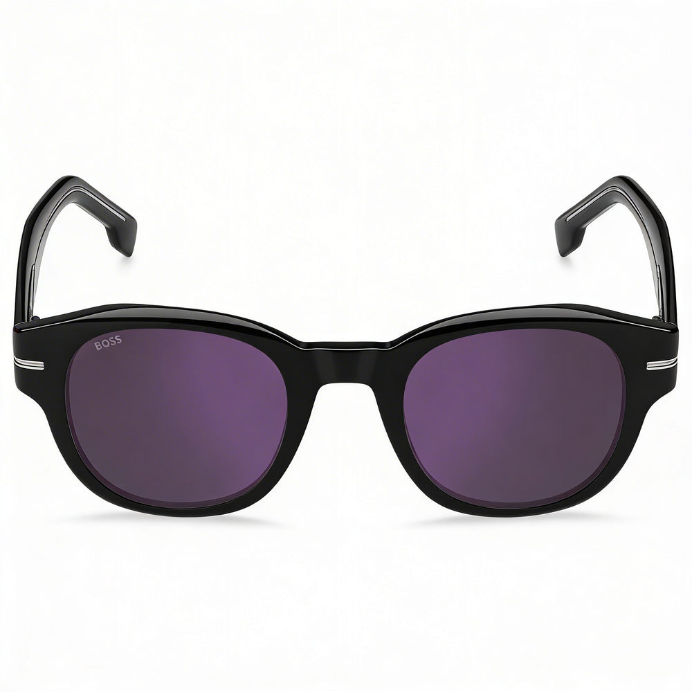 HUGO BOSS BLACK BOSS 1717/S Gafas de sol para mujer de acetato negro con protección UV y lentes antirreflejos de espejo violeta de 48 mm