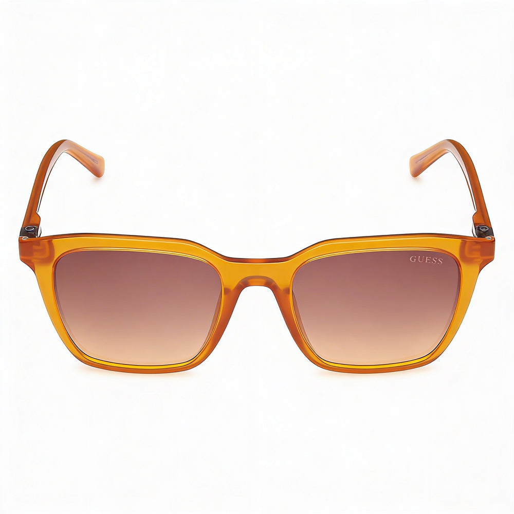 GUESS Modern Unisex Shiny Dark Orange Injected Frame Brown Lens Sunglasses 53mm