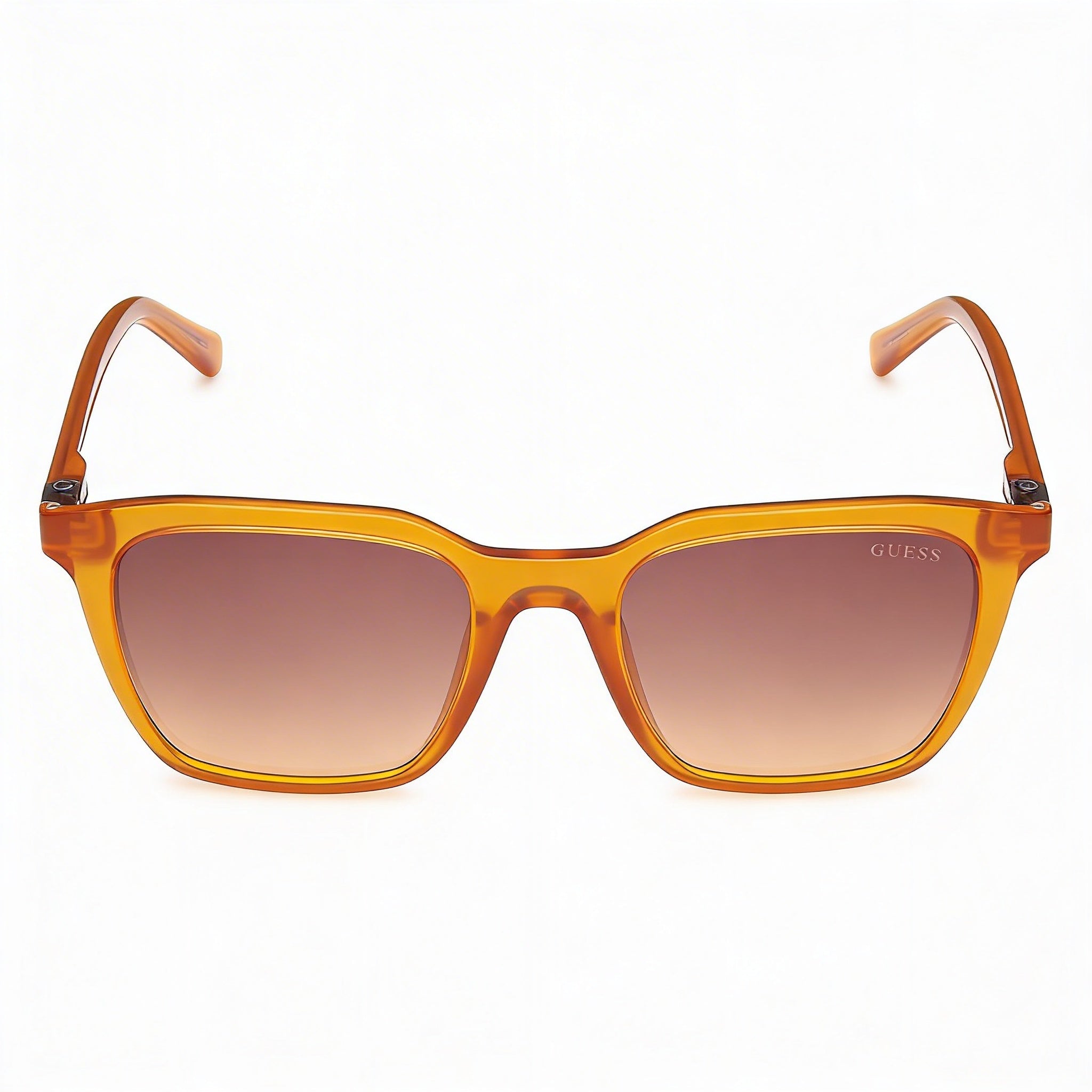Gafas de sol GUESS modernas unisex con montura inyectada naranja oscuro brillante y lente marrón de 53 mm, Photo 2