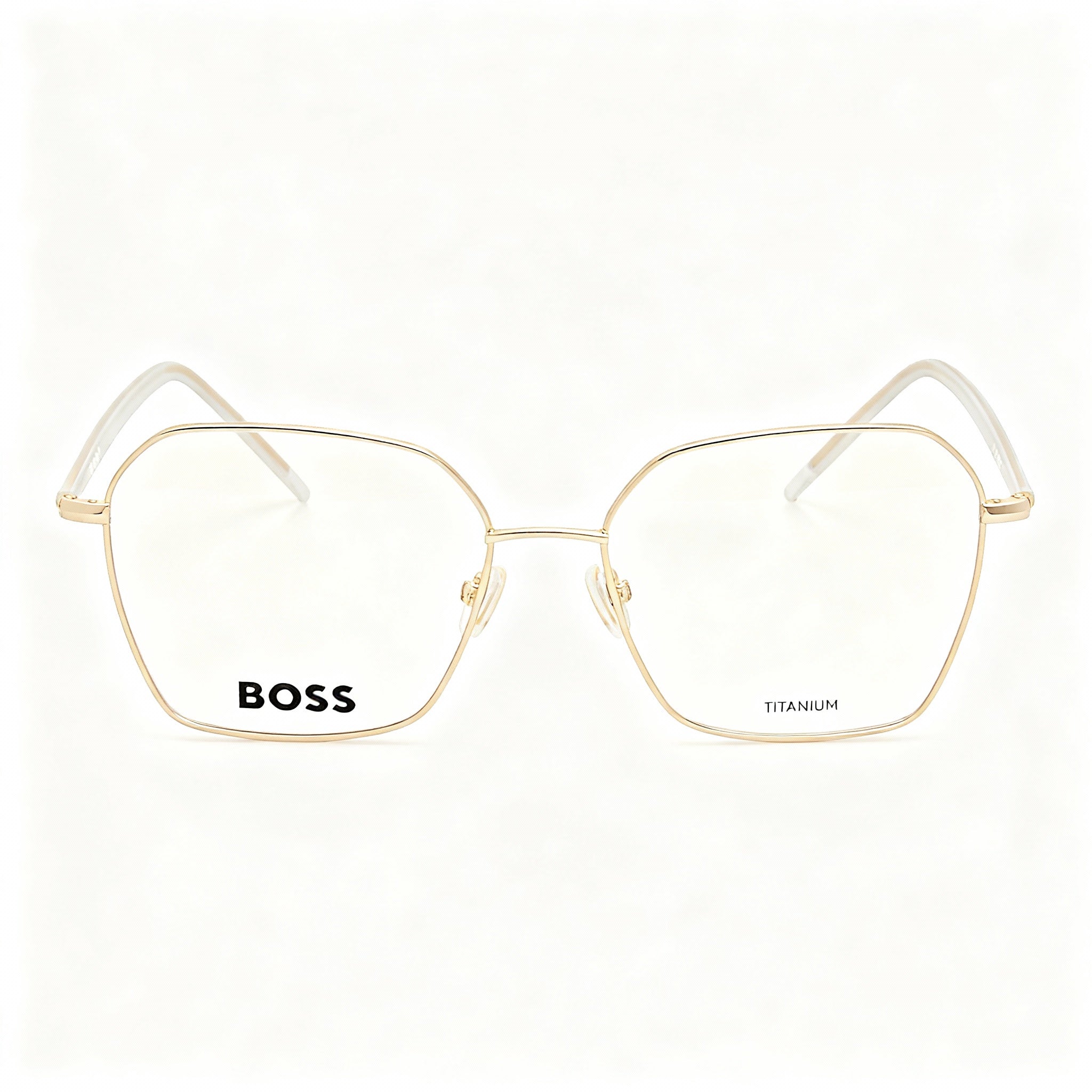 Gafas de vista cuadradas BOSS 1398 de titanio en oro rosa para mujer con montura completa y lentes no polarizadas, 54-16-145, Photo 2