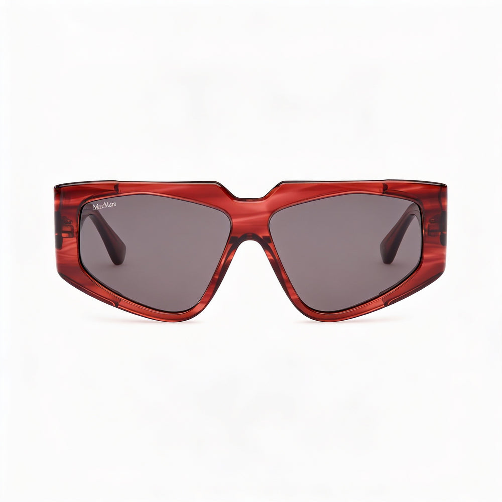 MaxMara Mm0125 Women's Acetate Red Striped Frame with Smoke Polycarbonate Lenses, Size 58-13-140 Eyewear
