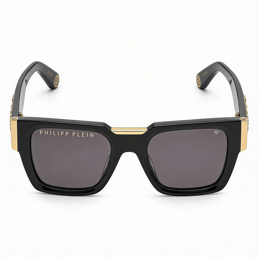 Gafas de sol Philipp Plein Spp095m unisex con montura de plástico negra brillante, sin polarizar, protección UV, 52 mm