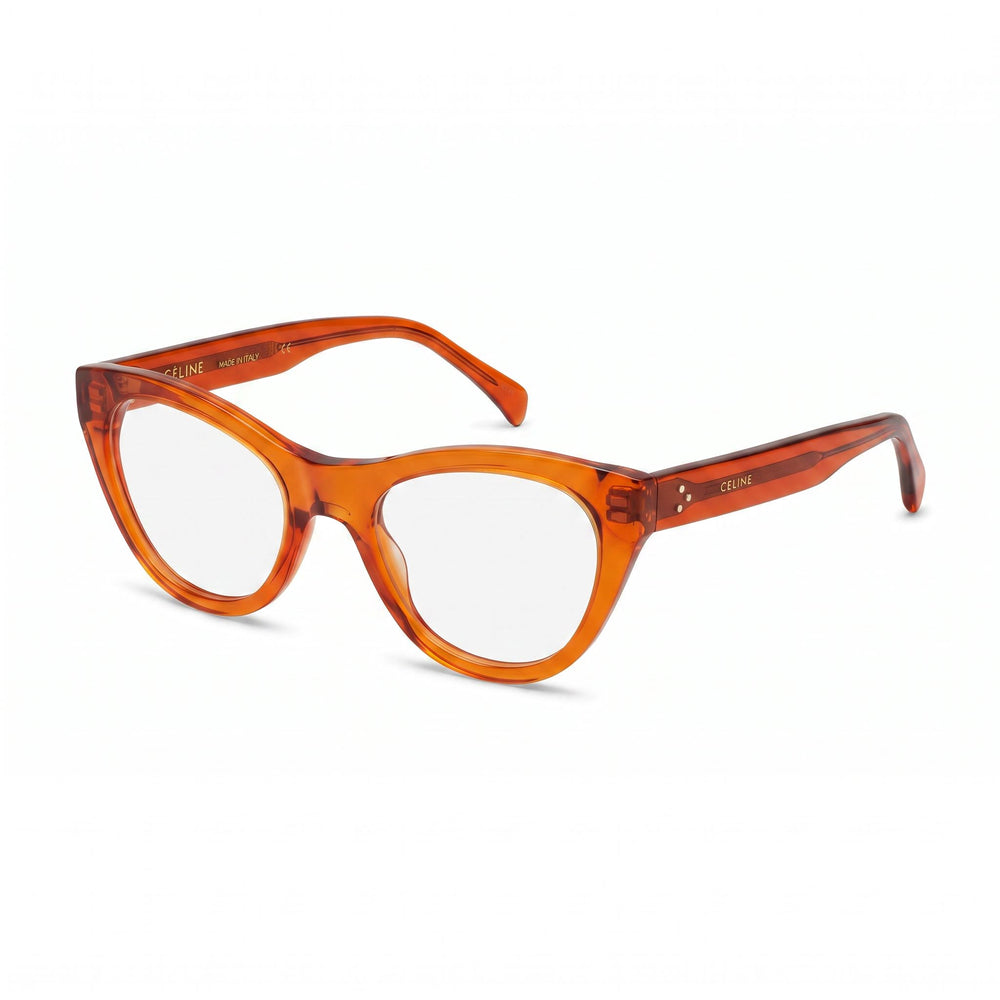 Gafas de acetato transparentes unisex Celine CL50005I Cat Eye Naranja, ancho de lente 49 mm, puente 20 mm, patilla 145 mm